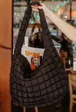 Katydid Black Oversized Quilted Hobo Tote Bag