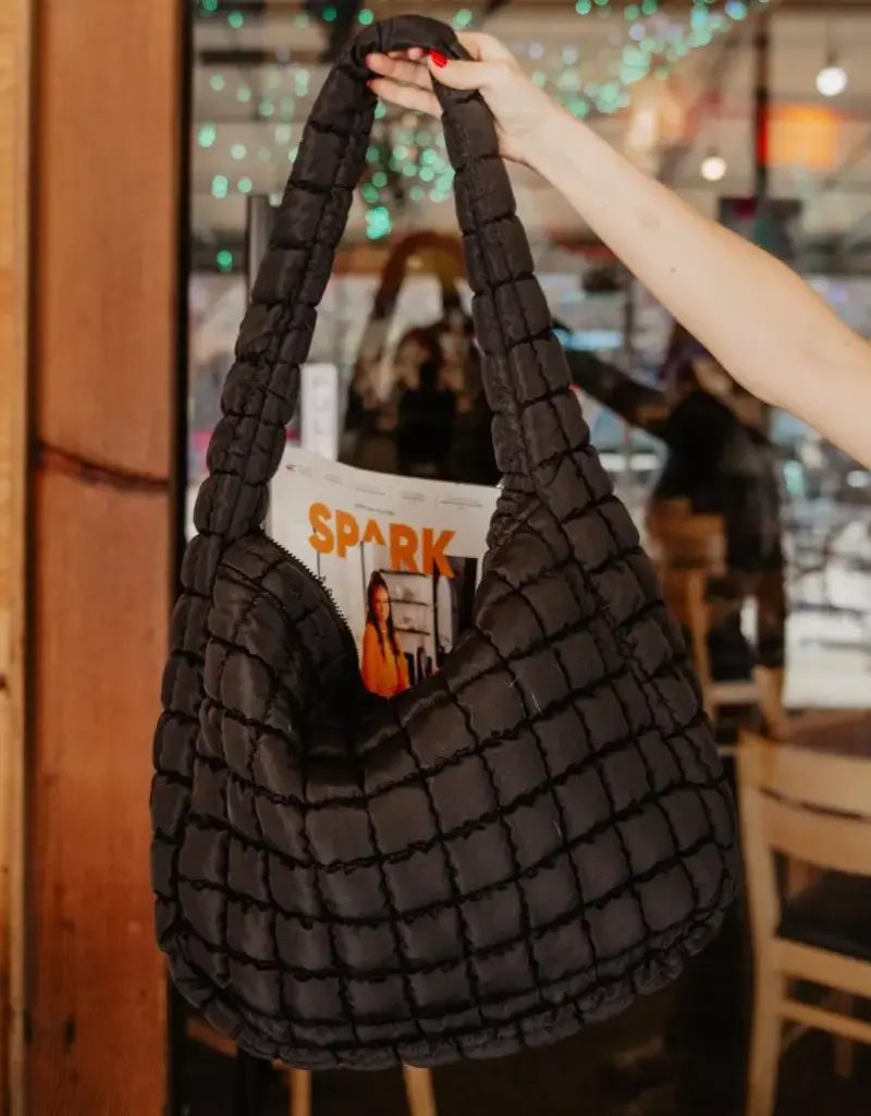 Katydid Black Oversized Quilted Hobo Tote Bag