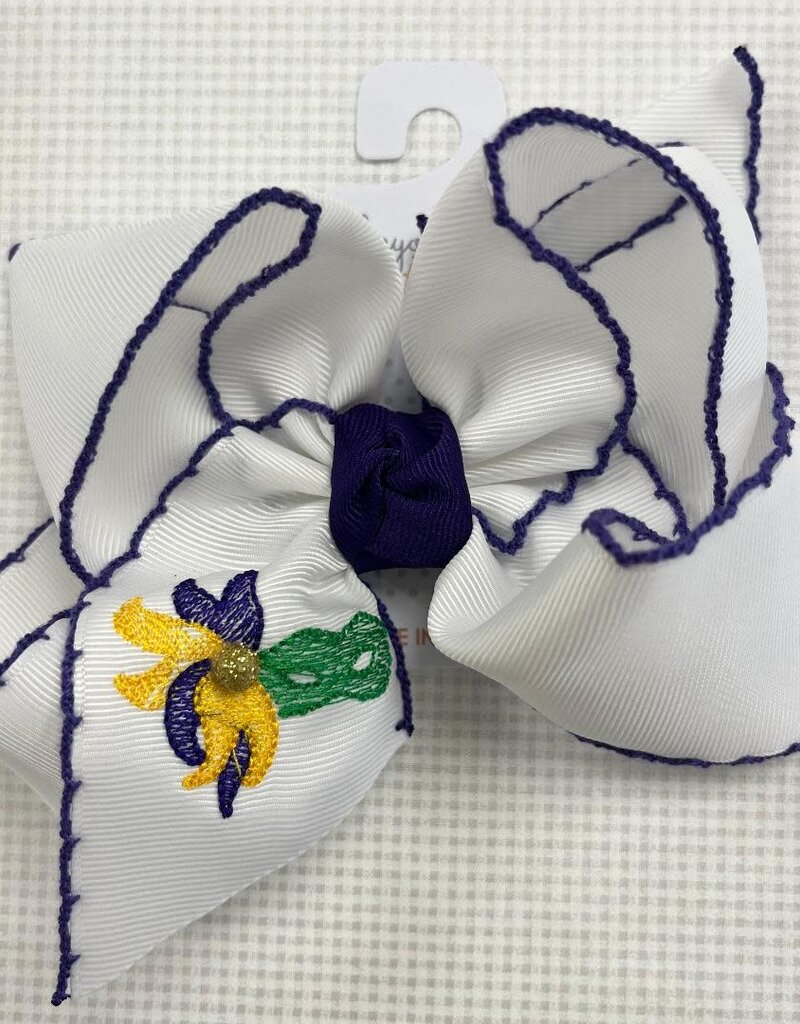 Beyond Creations, LLC Embroidered Mardi Gras Mask Crochet Edge Bow