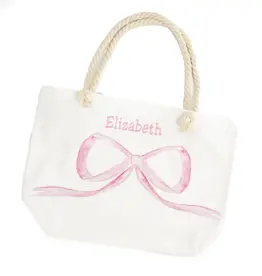 Over the Moon Pink Bow Canvas Tote