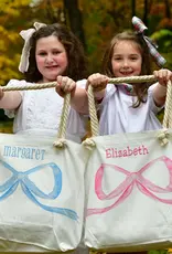 Over the Moon Pink Bow Canvas Tote