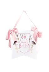 Over the Moon "Welcome Baby" Door Hanger - Pink Stork
