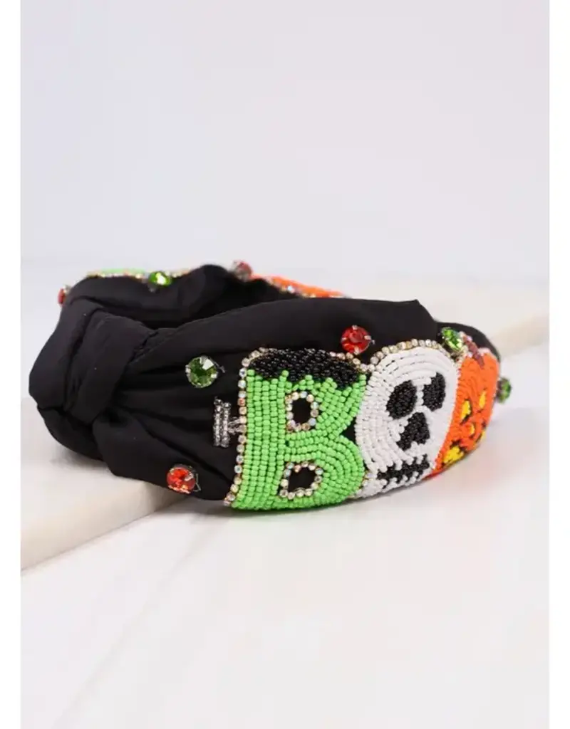 Caroline Hill Haunted Boo Embellished Headband Black
