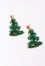Caroline Hill Festive Tinsel Tree Earring Green