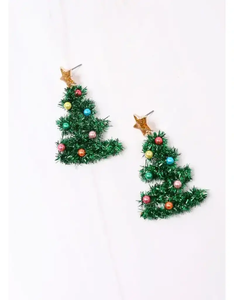 Caroline Hill Festive Tinsel Tree Earring Green