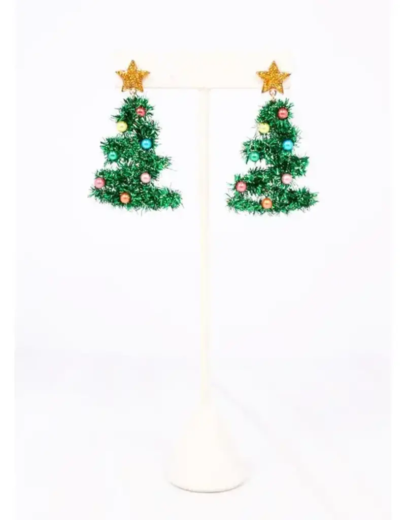 Caroline Hill Festive Tinsel Tree Earring Green