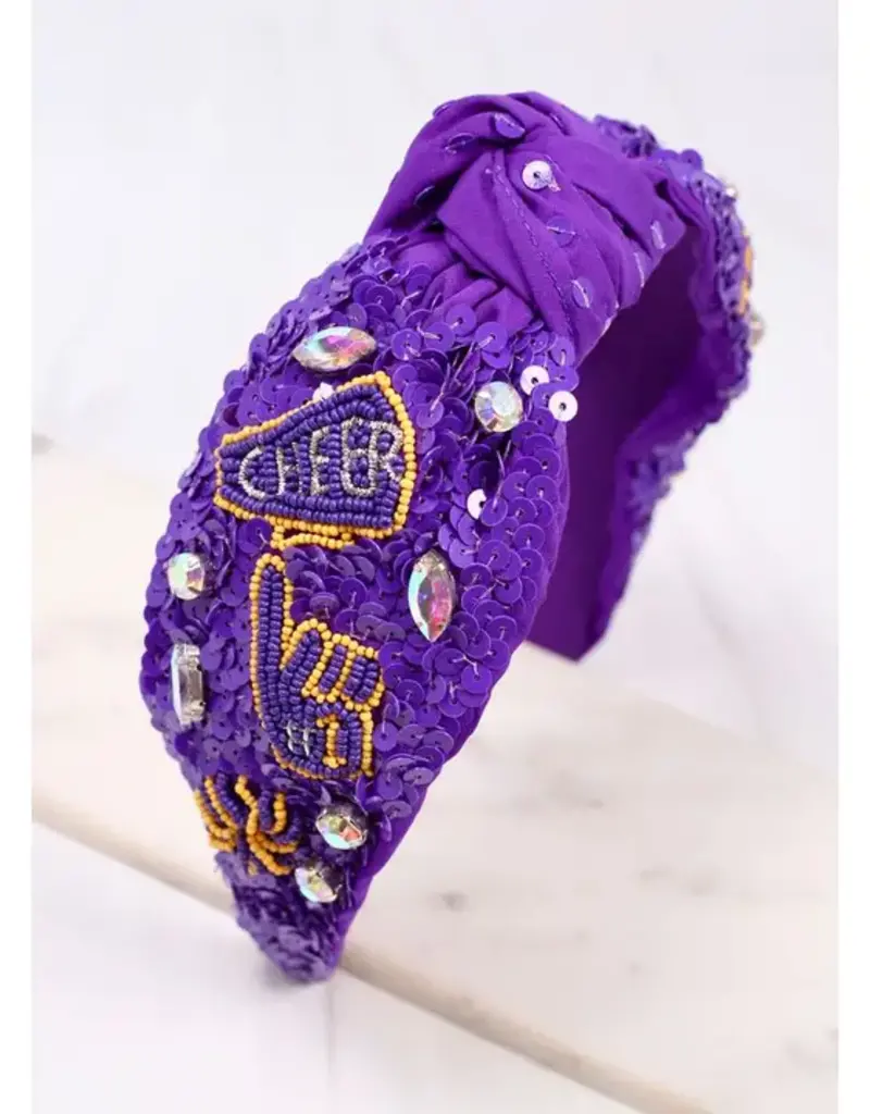 Caroline Hill Cheer Sequin Headband Purple Yellow