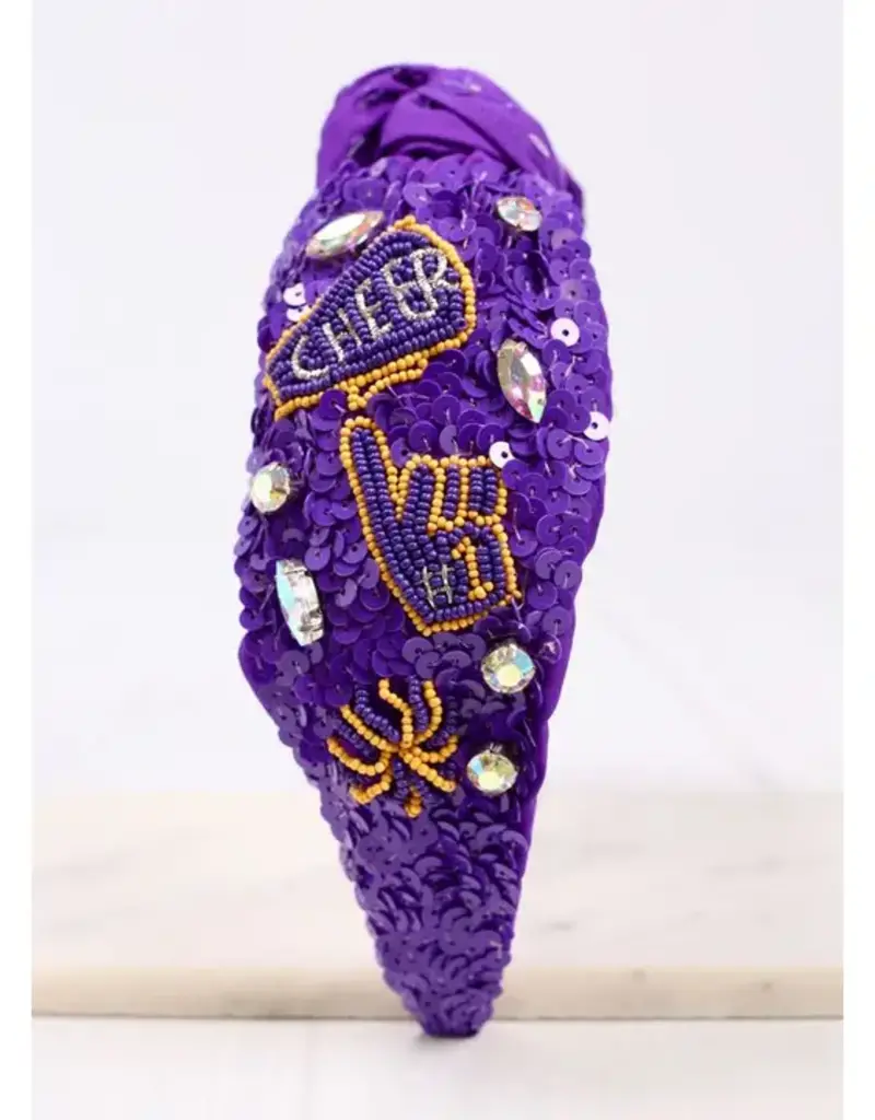 Caroline Hill Cheer Sequin Headband Purple Yellow