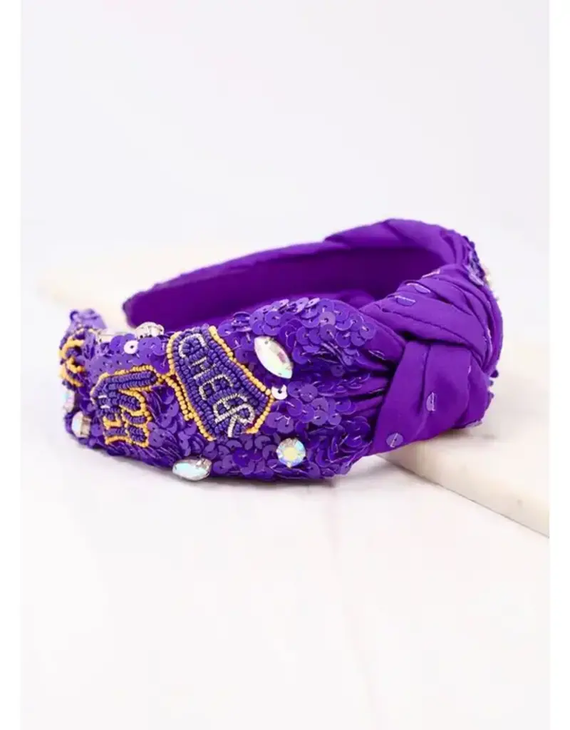 Caroline Hill Cheer Sequin Headband Purple Yellow