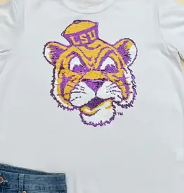 Bomb Designs Vintage LSU Sequin Top White
