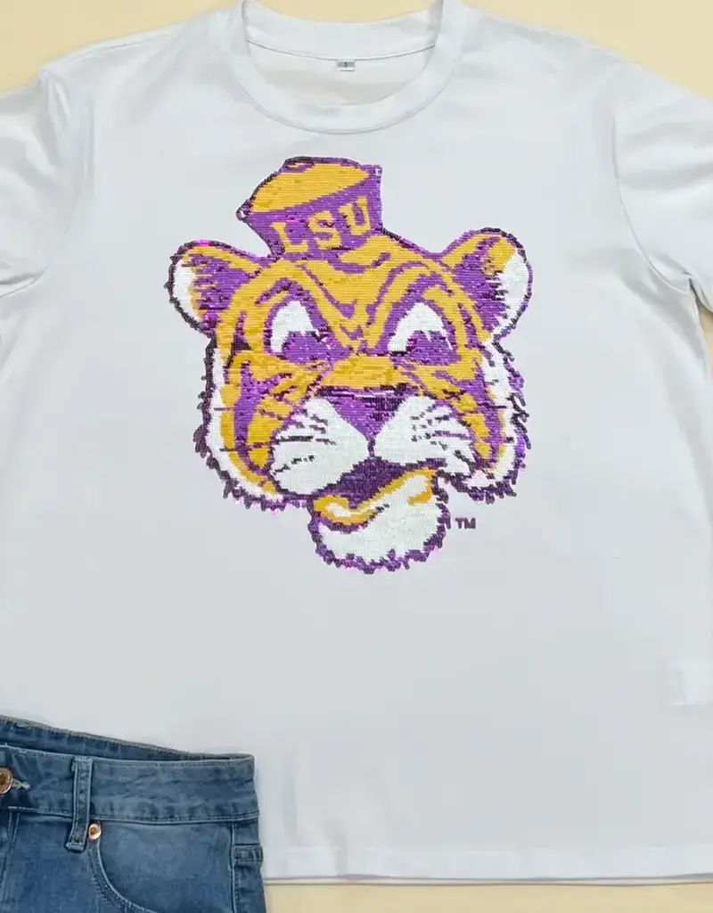 Bomb Designs Vintage LSU Sequin Top White