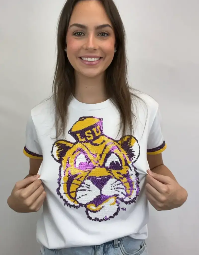 Bomb Designs Vintage LSU Sequin Top White