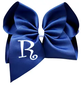 The Solid Bow 6" Navy Embroidered Bow w/ Initial