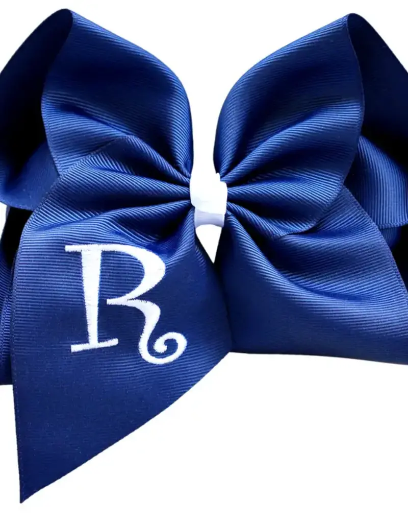The Solid Bow 6" Navy Embroidered Bow w/ Initial