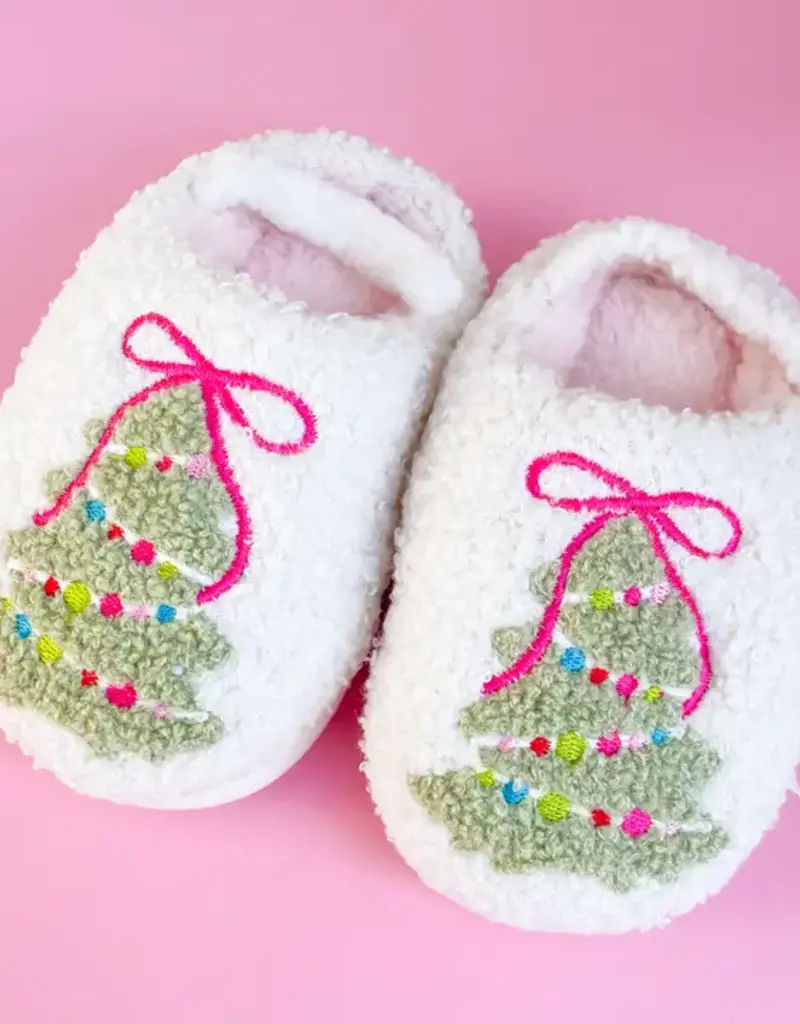 Rock Paper Scissors Toddler/Kids Bow Christmas Tree Slippers