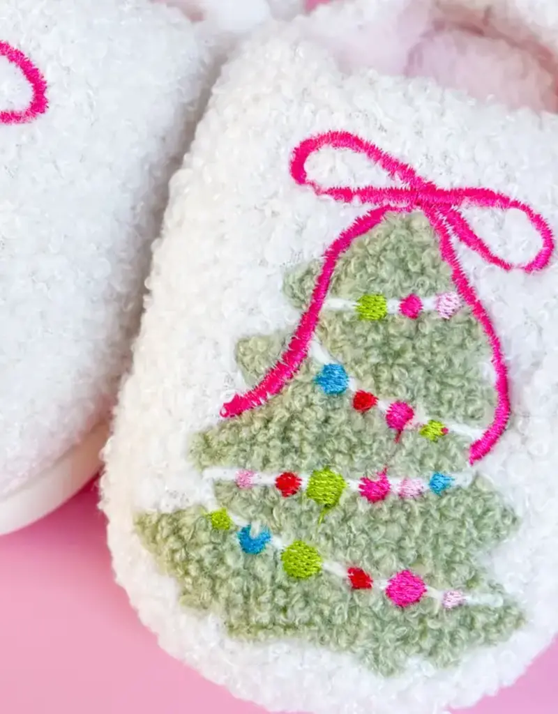 Rock Paper Scissors Toddler/Kids Bow Christmas Tree Slippers