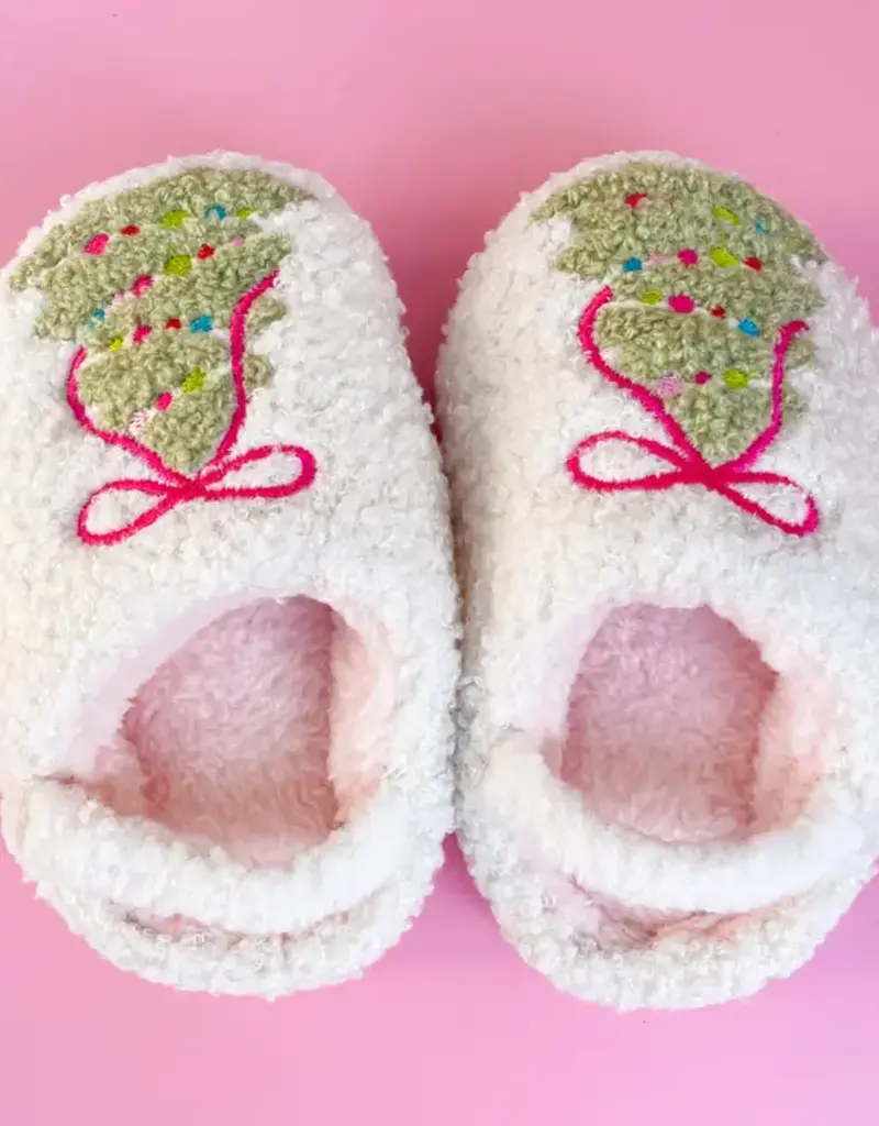 Rock Paper Scissors Toddler/Kids Bow Christmas Tree Slippers