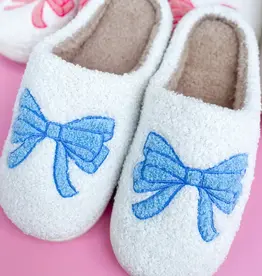 Rock Paper Scissors Adult Blue Bow Slippers