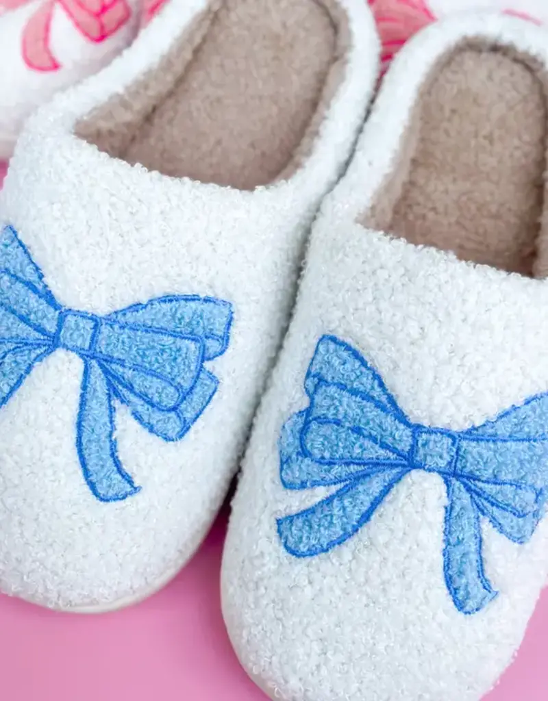 Rock Paper Scissors Adult Blue Bow Slippers