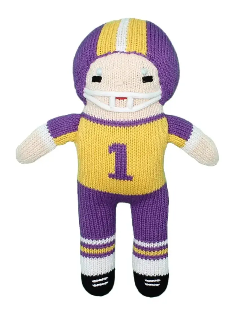 Petit Ami & Zubels Purple & Gold Football Knit Doll