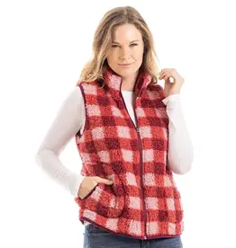 Katydid Pink and Wine Plaid Sherpa Vest