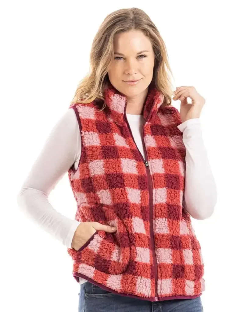 Katydid Pink and Wine Plaid Sherpa Vest