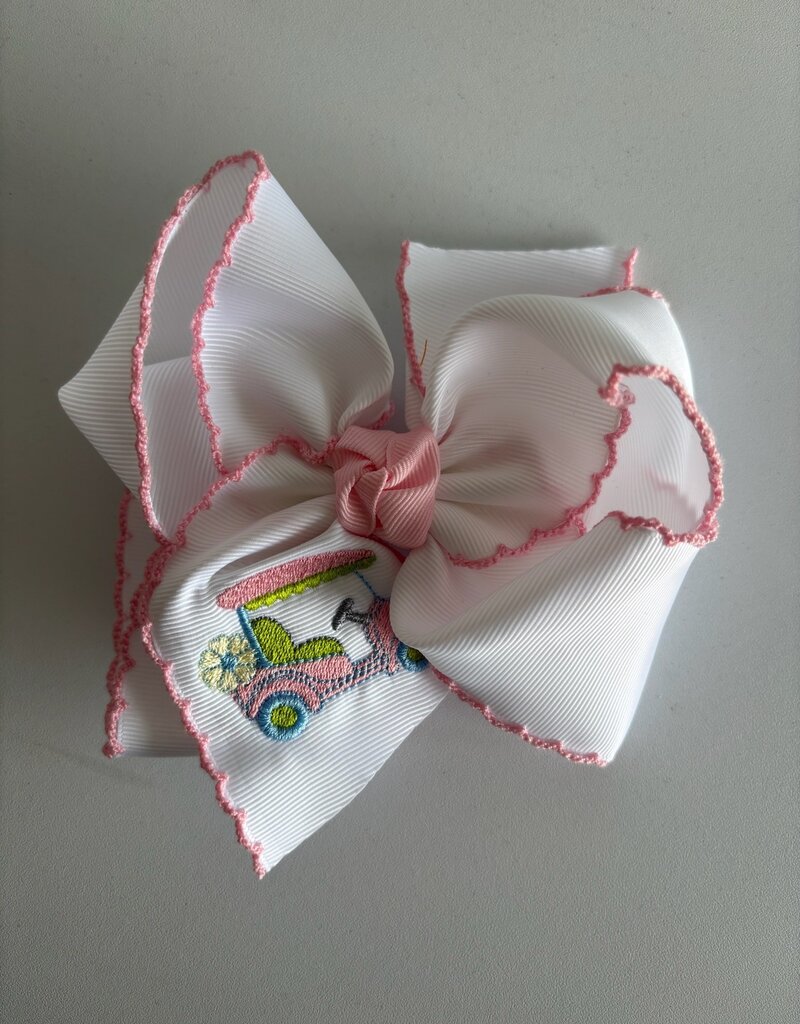Beyond Creations, LLC Embroidered Golf Cart Crochet Edge Bow