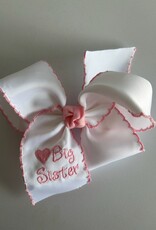 Beyond Creations, LLC Embroidered Big Sis Pink Crochet Edge Bow