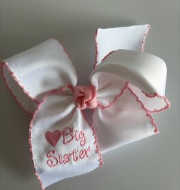 Beyond Creations, LLC Embroidered Big Sis Pink Crochet Edge Bow