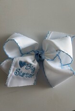 Beyond Creations, LLC Embroidered Big Sis Blue Crochet Edge Bow