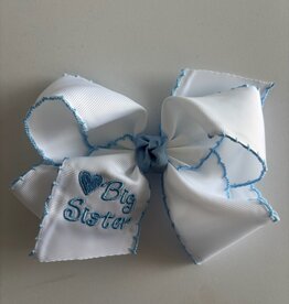 Beyond Creations, LLC Embroidered Big Sis Blue Crochet Edge Bow