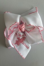 Beyond Creations, LLC Embroidered Pink Ballerina Crochet Edge Bow