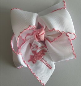 Beyond Creations, LLC Embroidered Pink Ballerina Crochet Edge Bow