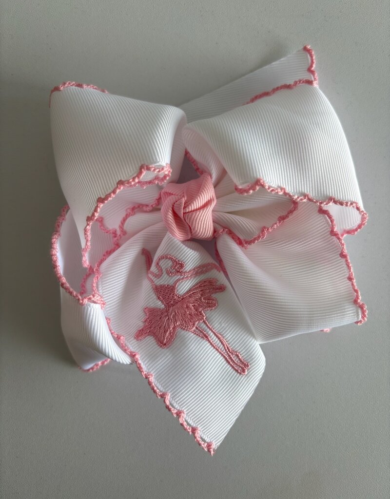 Beyond Creations, LLC Embroidered Pink Ballerina Crochet Edge Bow