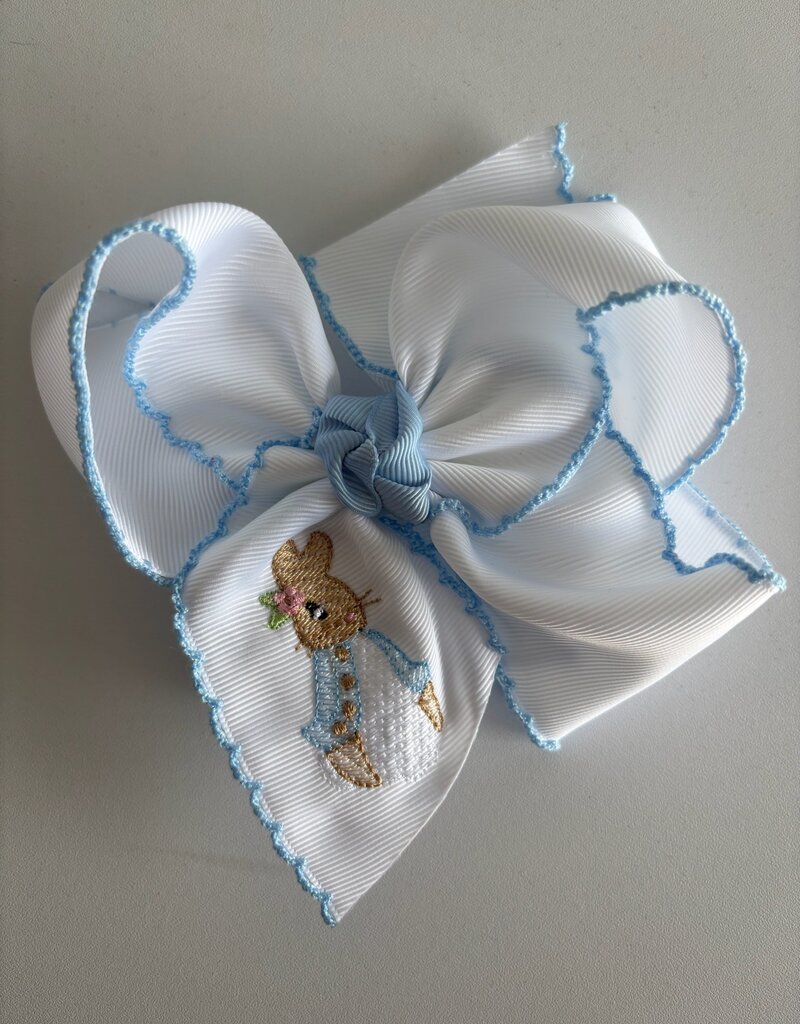 Beyond Creations, LLC Embroidered Easter Rabbit Crochet Edge Bow