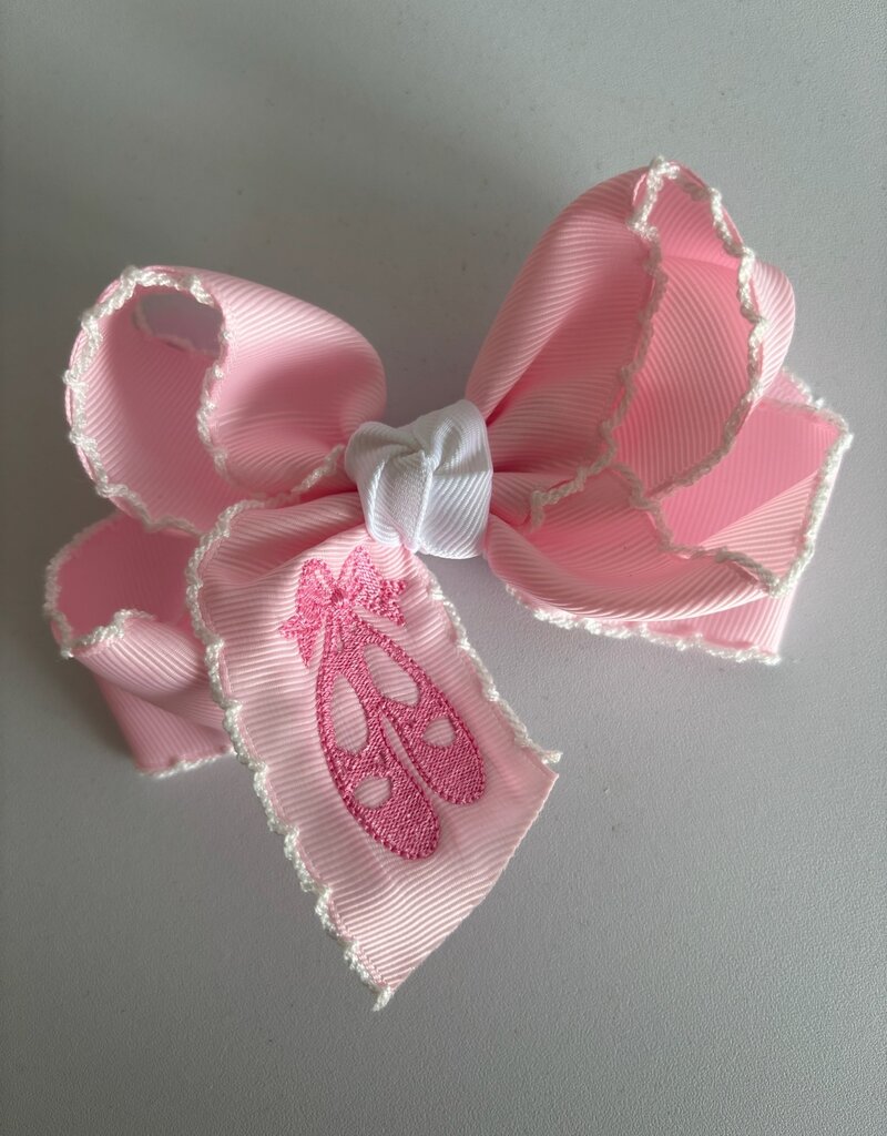 Beyond Creations, LLC Embroidered Ballet Shoes Crochet Edge Bow