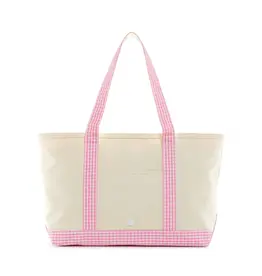 TRVL Medium Tote - Natural w/ Gingham Pink Trim