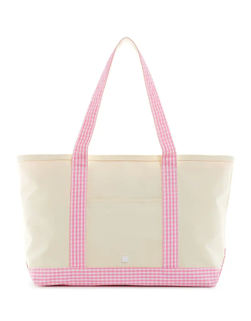 TRVL Medium Tote - Natural w/ Gingham Pink Trim