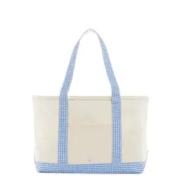 TRVL Medium Tote - Natural w/ Gingham Sky Trim