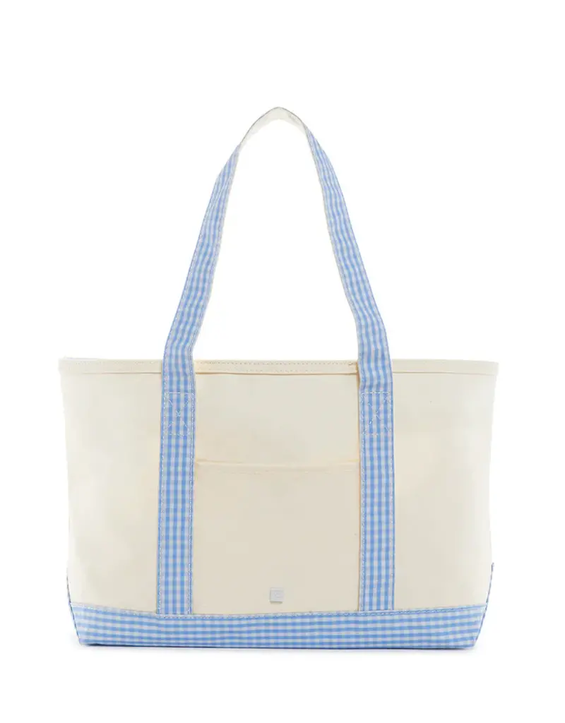 TRVL Medium Tote - Natural w/ Gingham Sky Trim