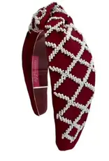 Golden Lily Beaded Maroon & White Gameday Knot Headband