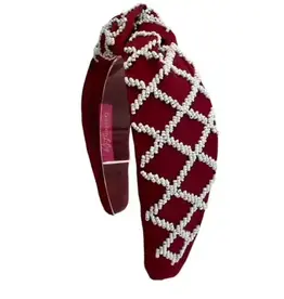 Golden Lily Beaded Maroon & White Gameday Knot Headband