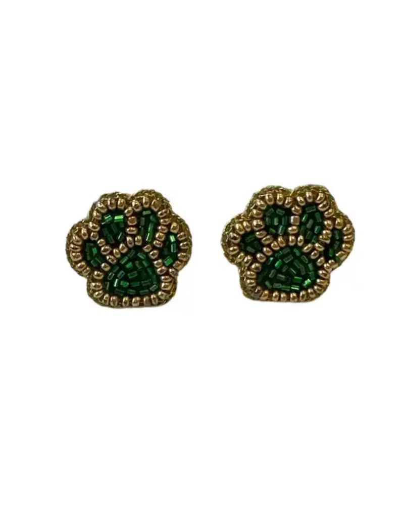 Golden Lily Green & Gold Paw Stud Earring