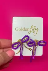 Golden Lily Mini Bow Earrings - Purple & Gold