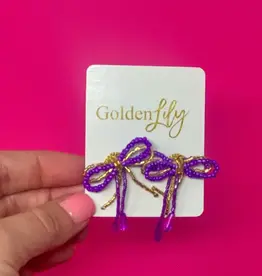 Golden Lily Mini Bow Earrings - Purple & Gold