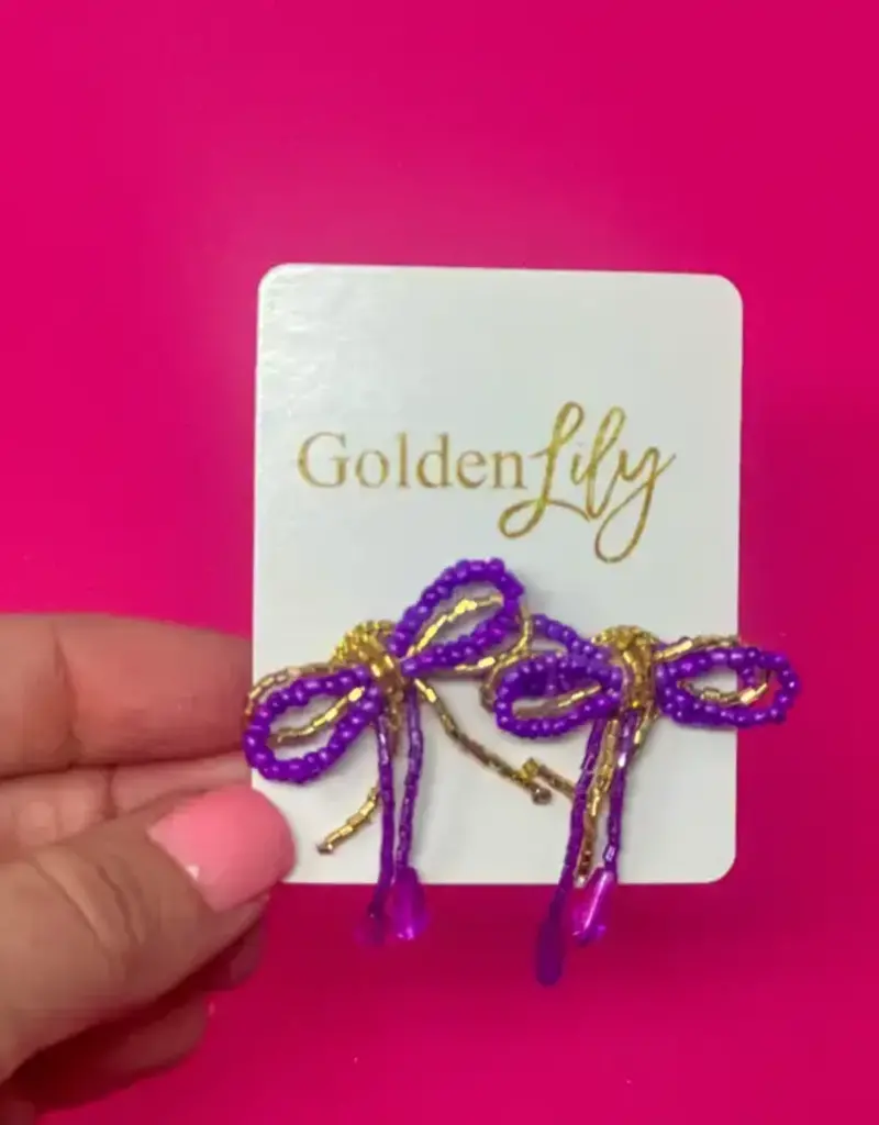 Golden Lily Mini Bow Earrings - Purple & Gold