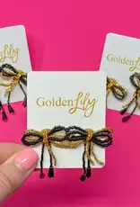 Golden Lily Mini Bow Earrings - Black & Gold