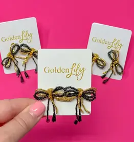 Golden Lily Mini Bow Earrings - Black & Gold