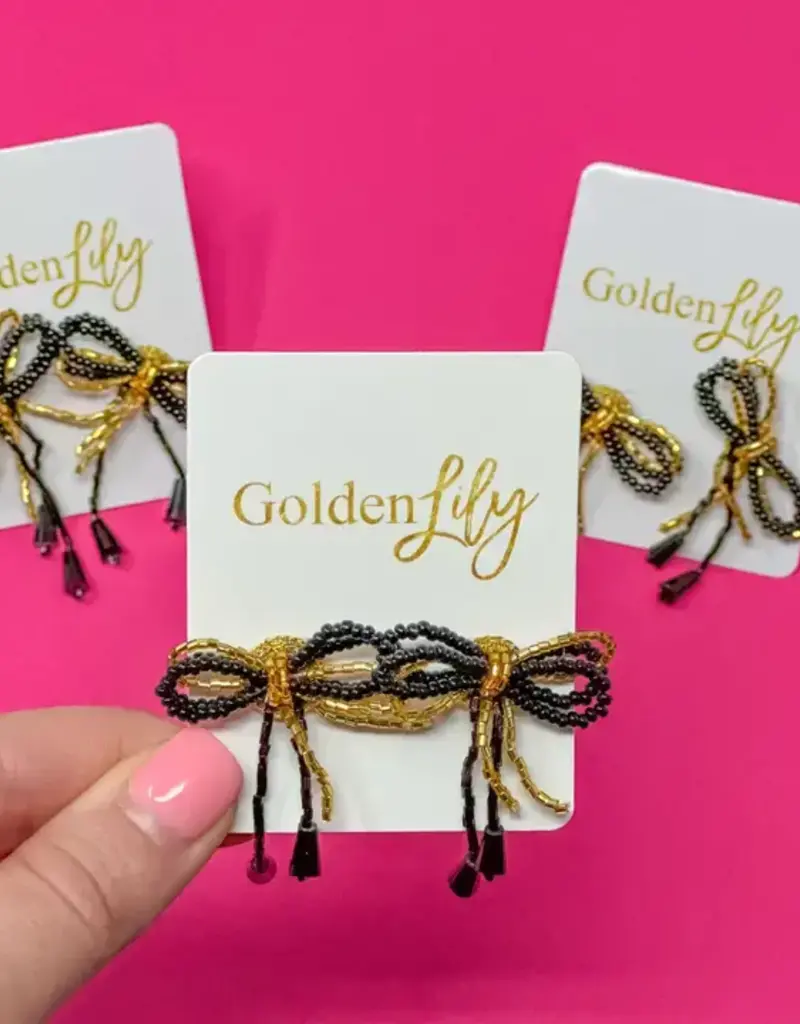 Golden Lily Mini Bow Earrings - Black & Gold