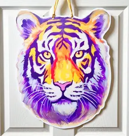 Home Malone Purple and Gold Tiger Head Door Hanger